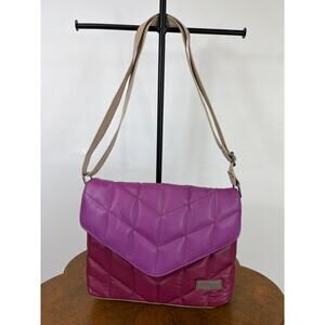 NWT Soruka Pink Fuchsia Quilted Leather Beige Adjustable Strap Crossbody Bag